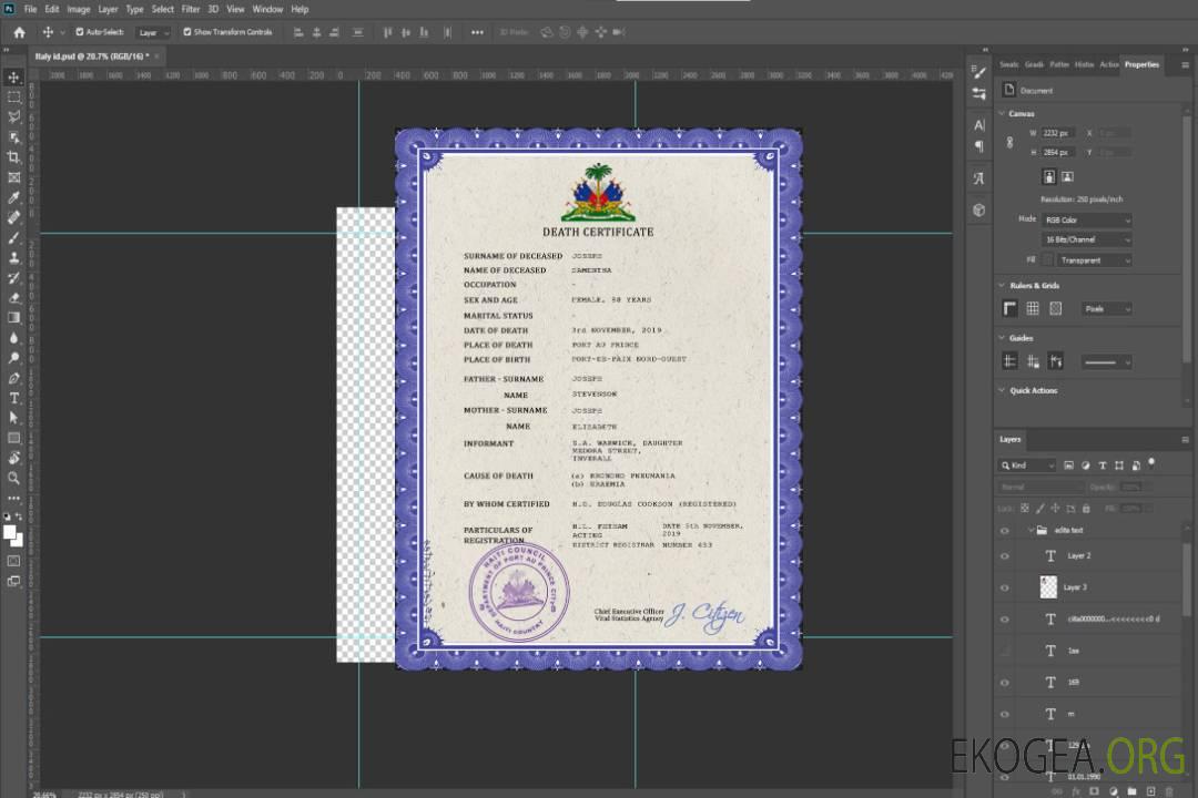 Modèle PSD de certificat de décès d'Haïti template
